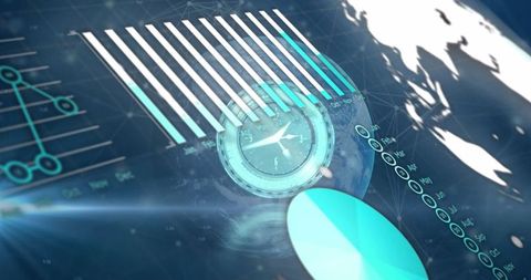 Global data analytics with earth and clock overlay