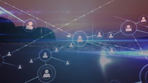 Abstract Network Connections Over Scenic Landscape