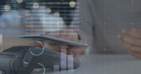 Mobile banking concept with financial data overlay