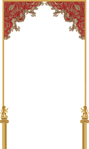 Elegant red valance and lion columns with transparent background