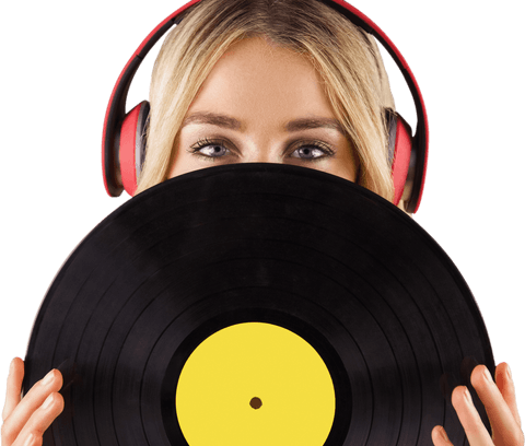 woman with headphones holding transparent vinyl record - Download Free Stock Videos Pikwizard.com