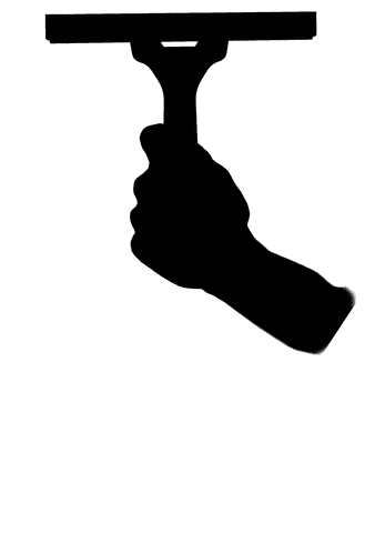 This illustration shows a silhouette of a hand holding a squeegee. The image stands out on a transparent background, making it ideal for various design projects, educational purposes, or editorial use. Its minimalist style works well for businesses related to janitorial, cleaning services, or home maintenance advertisements.