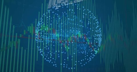 Futuristic Digital Analytics with Network Sphere and Candlestick Graphs