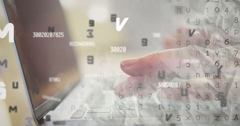 Senior Woman Tapping Laptop Keyboard with Floating Digital Code - Download Free Stock Images Pikwizard.com
