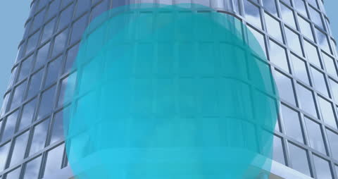 Abstract Financial Graphs Overlay on Modern Office Building