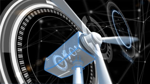 Futuristic Wind Turbine with Digital Network Connections