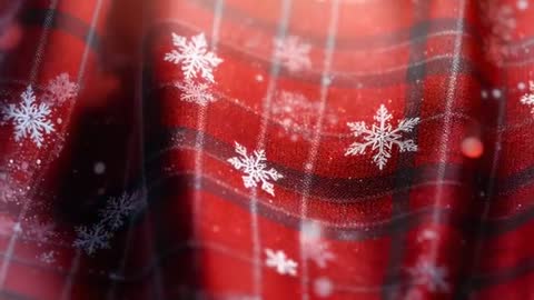 Festive Red Plaid Fabric with Snowflakes and Light