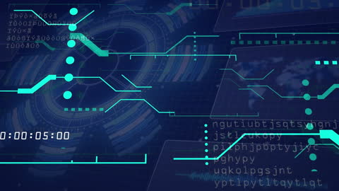 Futuristic Circuit Board Animation with Data Overlay