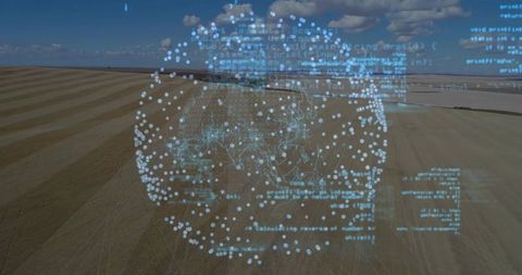 Holographic Data Sphere over Agricultural Field Illustrating Digital Farming