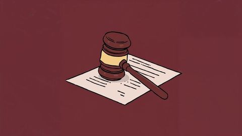 Wooden judge's gavel on document illustrating legal authority