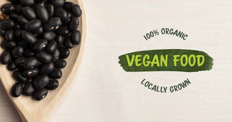Organic Black Beans and Vegan Food Concept with Typography
