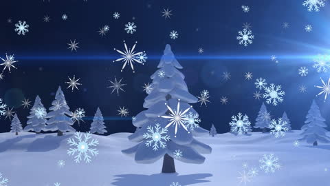 Winter Wonderland Animation with Snowflakes and Pine Trees