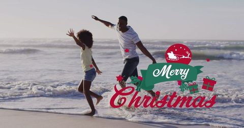 Father Daughter Bonding at Ocean Beach in Festive Spirit