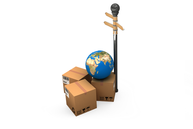 Transparent Cardboard Boxes with Globe and Wooden Signpost - Download Free Stock Videos Pikwizard.com