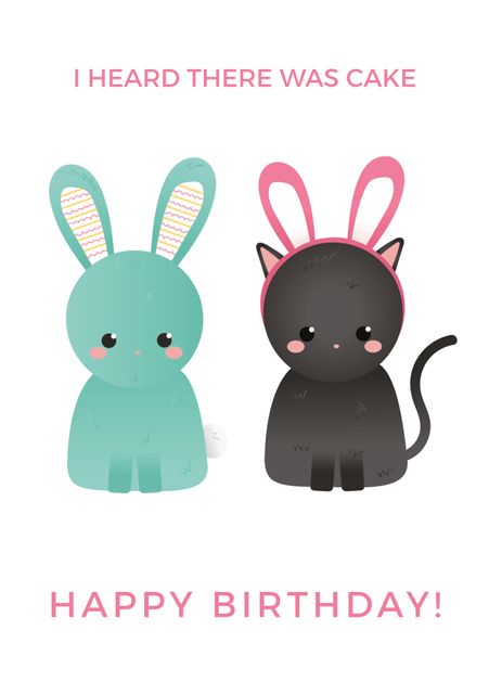 Cute Bunny and Cat Celebrate Birthday with Pink Text - Download Free Stock Videos Pikwizard.com