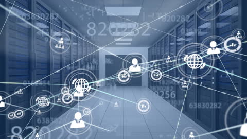 Futuristic Data Center with Global Network Connections Animation