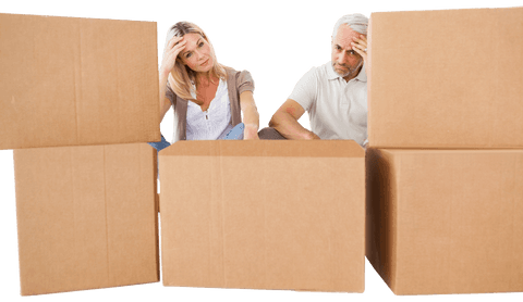 Transparent Background Tired Couple Sitting Among Cardboard Boxes - Download Free Stock Videos Pikwizard.com