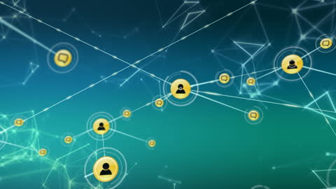 Digital Network with Profile Icons and Connections on Green Background
