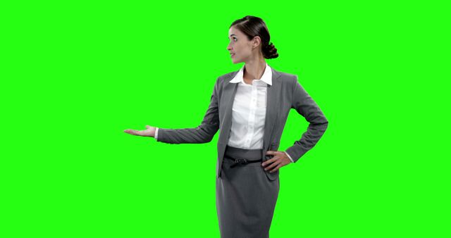 Beautiful businesswoman gesturing against green screen
