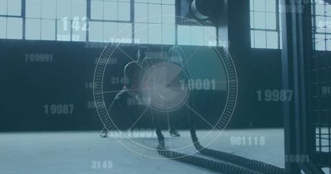 Abstract digital fitness concept in abandoned warehouse