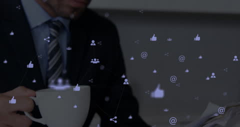 Businessman Engaging with Digital Connectivity and Virtual Network Icons