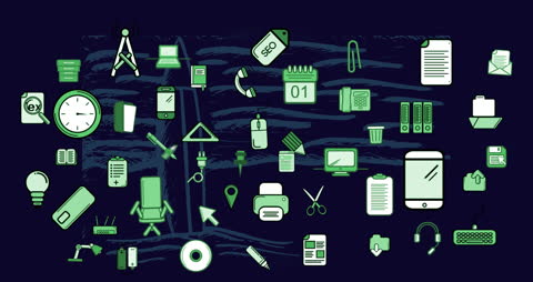 Digital Interface with Computer Icons and Abstract Blue Background