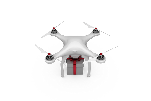 Transparent Drone Delivering Gift with Red Ribbon, Holiday Technology Illustration - Download Free Stock Videos Pikwizard.com