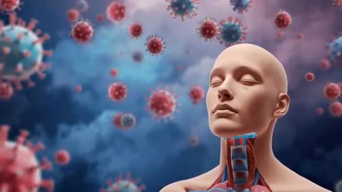 AI-generated Anatomical Model Amidst Viruses Highlighting Respiratory Risks