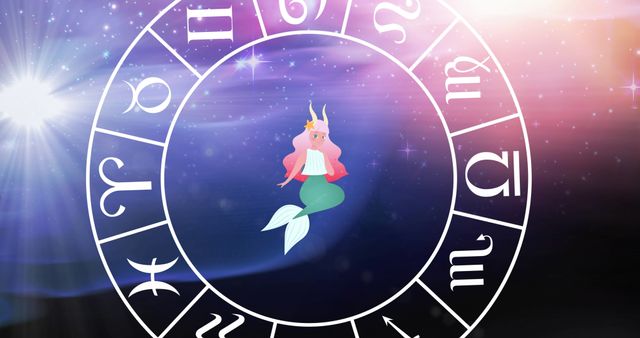 Colorful Horoscope Wheel with Mermaid under Starry Skies - Download Free Stock Images Pikwizard.com