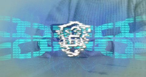 Businesswoman Holding Holographic Padlock Over Code Mesh Representing Cybersecurity