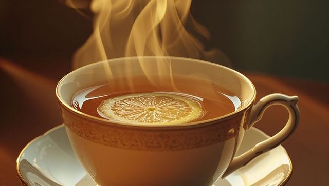 Steaming Teacup with Lemon Slice Capturing Warmth and Comfort