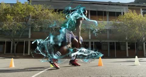 Athlete Performing Agility Drill with Digital Swirl Effect