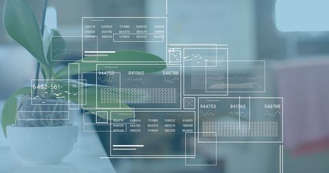 Digital Data Overlay on Green Office Plant - Download Free Stock Images Pikwizard.com