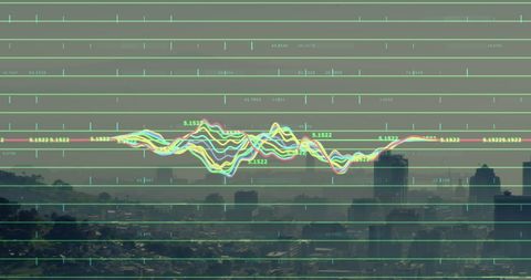 Digital interface overlaying urban financial data visualization