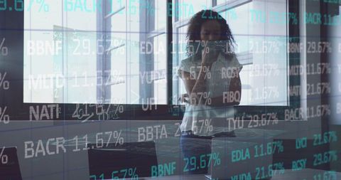 Financial Analysis with Reflection of Businesswoman Strategizing