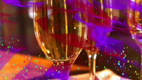 Animation of Geometric Shapes and Confetti with Champagne Glasses