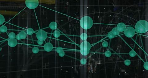 Teal Holographic Network of Connected Nodes and Lines Projecting Futuristic Data Mesh