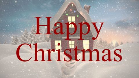 Cozy snow-covered house with festive holiday cheer