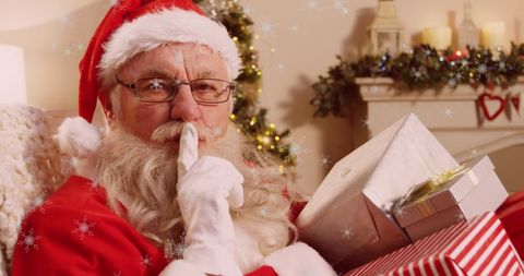Santa Claus with Presents Sitting in Cozy Holiday Decor