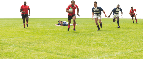 Rugby players competing intense match on transparent background
