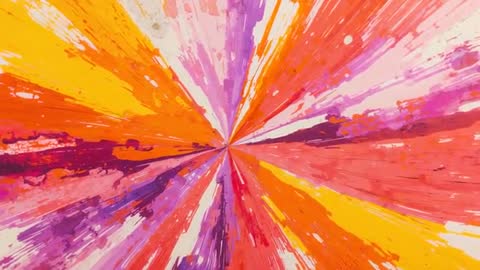 Revealing radial paint burst on canvas, shifting tones and textured splatter