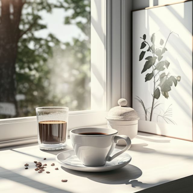 Cozy Coffee Break by Sunlit Window with Black Coffee and Cup - Download Free Stock Images Pikwizard.com