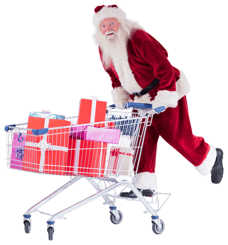 playful santa riding shopping cart loaded with gift boxes transparent - Download Free Stock Videos Pikwizard.com