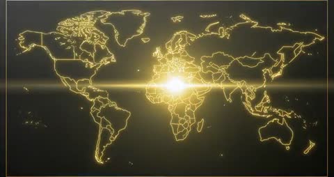 Glowing World Map in Digital Art Animation