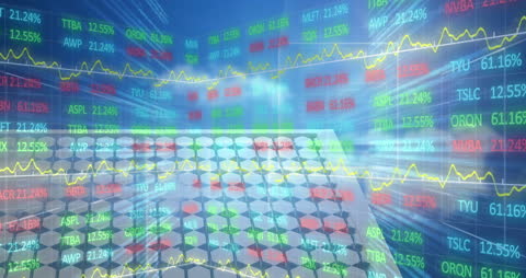 Financial Data Overlaying Solar Panel with Digital Animation