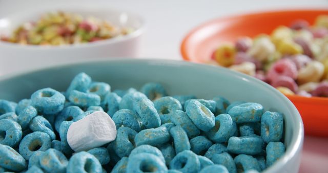 Colorful Breakfast Bowls with Fruity Cereal and Marshmallows - Download Free Stock Images Pikwizard.com