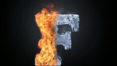 Dynamic Metal Letter F on Fire and Ice Unleashing Dual Elements