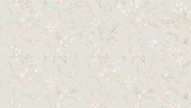 Featuring delicate pastel floral wallpaper pattern on pale sage background with hand-drawn sprigs