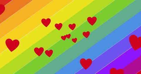 Falling Hearts on Vibrant Rainbow Background for LGBTQ+ Pride