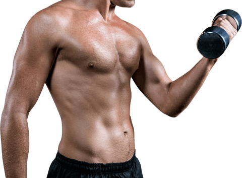 Transparent athletic male lifting dumbbell graphic design element